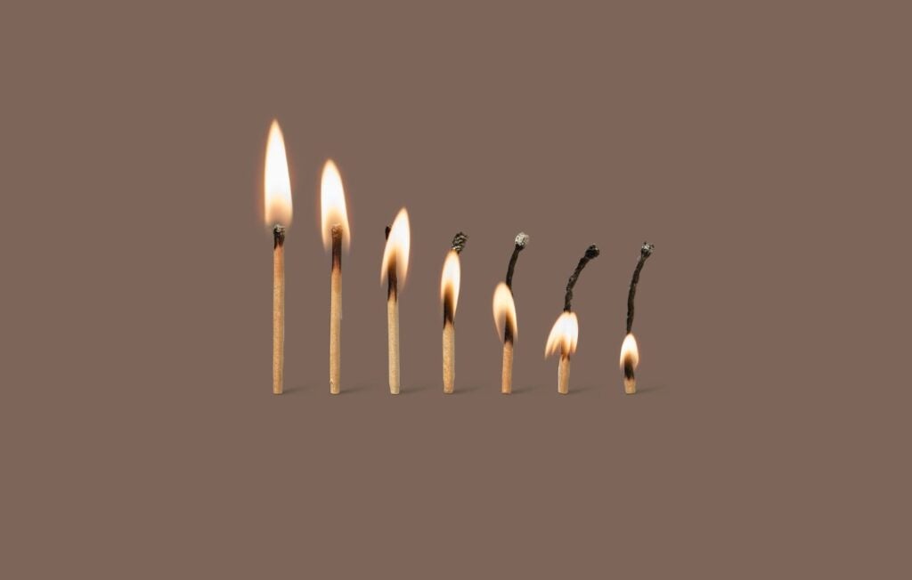 Burnout syndrome represented by burning matches