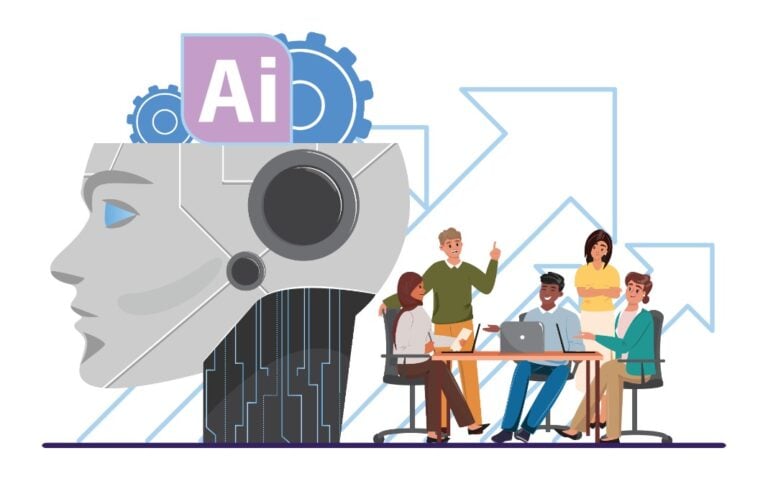 Professional team working alongside artificial intelligence