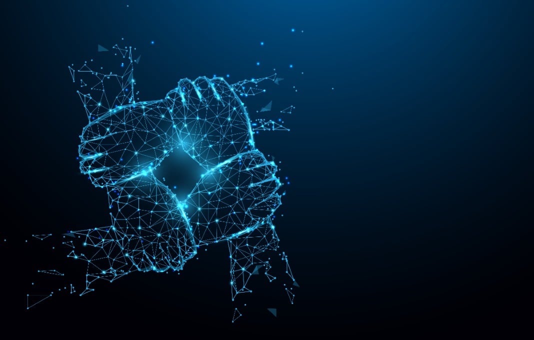 Digital hands holding onto each other to form strong shape