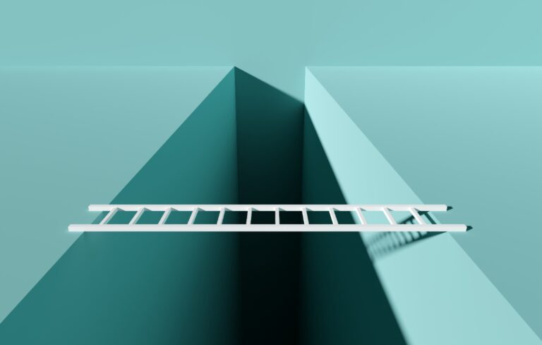 White ladder bridging gap in the floor