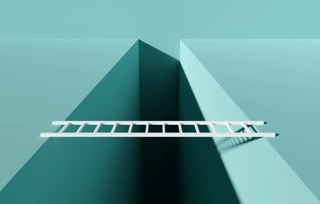 White ladder bridging gap in the floor