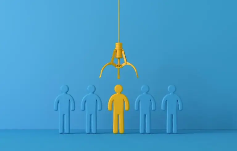 Employee recruitment concept with claw picking a new team member. 3D Rendering